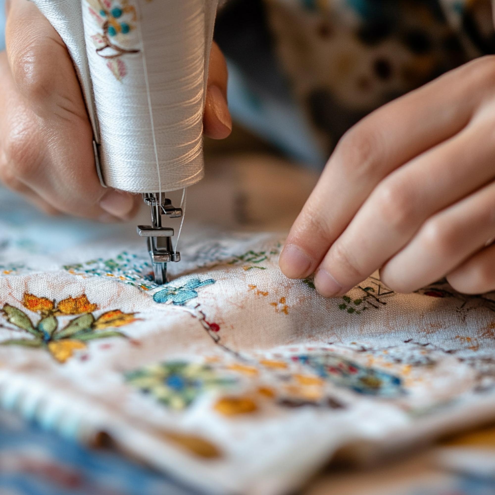 artist hands embroidering a pattern
